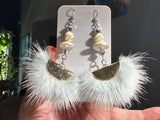 FWP discs with Carved Buffalo bone & Mink Fan Drop Earrings