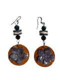 Carved Wampum Flower on birch bark & Crystal Drop Earrings