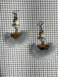 FWP discs with Carved Buffalo bone & Mink Fan Drop Earrings