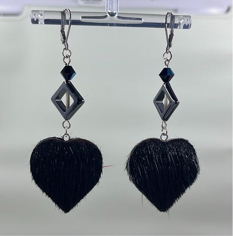 Small Black Seal Fur Hearts with Hematite